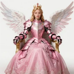gorgeous!! hyper - realistic princess wearing ornate pink knight armor, angel wings l sitting at the thrown | concept art, illustration | drawn by wlop, drawn by jeehyung lee, drawn by artgerm by takashi murakami