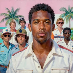 an oil painting portrait of crockett and tubbs in eighties miami vice, ultra realistic, highly detailed faces, true to life, masterpiece, cinematic by frank frazetta, greg rutkowski, beeple, yoko taro, christian macnevin, beeple, wlop, krenz cushart, epic character art, volumetric lighting, pink white turquoise