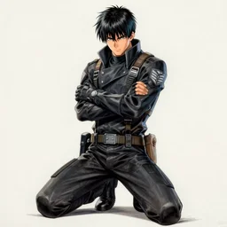 dramatic pose of squall leonhart drawn by yoji shinkawa, artstation,, deviantart, metal gear solid
