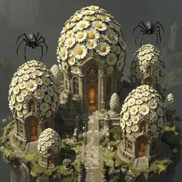 chamomile cocoon buildings, fantasy, dark souls, depths, temples, masterpiece, highly detailed, intricate, 4 k, concept art, beautiful, artstation, spider elves, by valentina remenar and jonathan berube