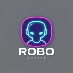 professional studio logo for robo artist, vector clip art, artstation, glowing cyberpunk neon, paint brush vector art by beeple