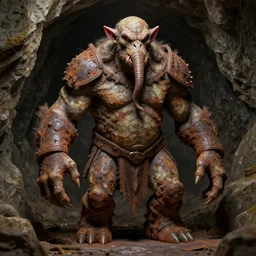 lotr cave troll with worm head, with long arms covered with rust, 8 k, octane render, high detailed, render, zbrush