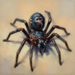 painting of hybrid spider!!!!! and ( ( ( ( ( ( ( monkey ) ) ) ) ) ) ) fused together, intercrossed animal, by zdzislaw beksinski, by lewis jones, mattias adolfsson, cold hue's, warm tone gradient background, concept art, digital painting
