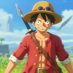a screencap of the legend of zelda breath of the wild, of one piece's luffy in breath of the wild