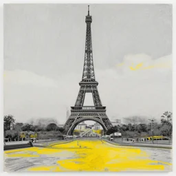 A wave of color invades grayscale Paris, egg yolk crayon painting by alexander calder