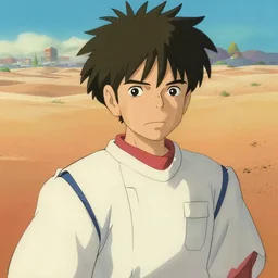 closeup portrait of haku from spirited away as a prince in a vast desert, drawn by hayao miyazaki, wlop, alphonse mucha, artgerm