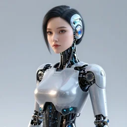 Shiny beautiful woman robot portrait, octane render, high detail, photorealistic, unreal engine, ray traced