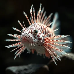 new species that looks like a cross between a lion fish and a cat, photorealistic, natural lighting, trending on artstation