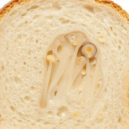 macro of fungal hyphae in a slice of bread