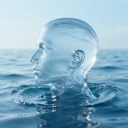 water in the shape of a human head on the ocean water, water manipulation photoshop, behance, ray tracing, cinematic, in the style of johnson tsang, long shot, hyper detailed, hyper realistic, 8 k resolution, sharp focus, realistic water, award winning