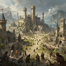 sargard, a fantasy harbour city full of slaves and peasants, epic fantasy concept art illustration