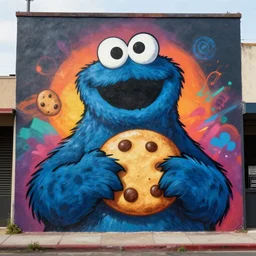 cookie monster mural graffiti by lee, cinematic, masterpiece