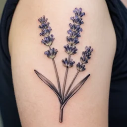 botanical tattoo of verbena and lavender flowers, by escher inking on skin