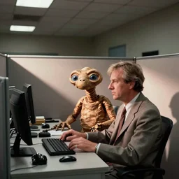 spielberg's e.t. Working as an accountant in an office cubicle