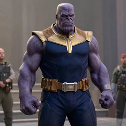 cinematic still of thanos being arrested by swat