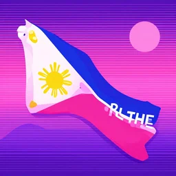 pink and purple vaporwave vector art of the country of the philippines,