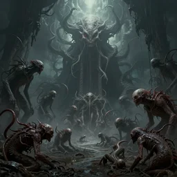 a highly detailed matte painting of lovecraftian cosmic horror scenery with eldritch beings crawling through it, by artgerm, by wlop, by greg rutkowski, volumetric lighting, octane render, 4 k resolution, trending on artstation, masterpiece