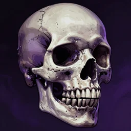highly detailed illustration of a cypherpunk skull with purple tones