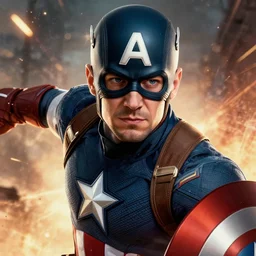 captain america played by jim carrey, face portrait, battle shot, hd shot, fantasy art, artstation, comic style