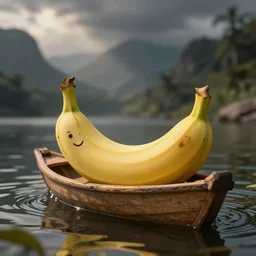a friendly banana in a boat