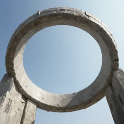 stargate made of stone that form a circle, cinematic view, epic sky, detailed, concept art, low angle, high detail, warm lighting, volumetric, godrays, vivid, beautiful, trending on artstation, by jordan grimmer, huge scene, grass, art greg rutkowski