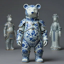 porcelain anthropomorphic bear cyborg armor, chinese blue and white porcelain 2 0 2 2, diffuse lighting, fantasy, intricate, elegant, highly detailed, lifelike, photorealistic, digital painting, artstation, illustration, concept art, smooth, sharp focus, art by john collier and albert aublet and krenz cushart and artem demura and alphonse mucha