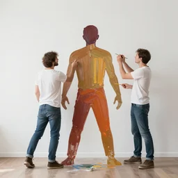 a man made of paint, creating a masterpiece, denouement