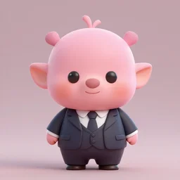 A 3D render of a cute chibi pinkish Kobold wearing a suit