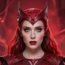 elizabeth olsen as scarlet witch wearing a scarlet witch crown made of flesh comic!!! illustrated by jason aaron trending on artstation 4 k 3 2 k still cinematic magical powerful red color scheme beautiful good evil intricate detailed