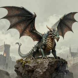 (((((1950s dragon from lord of the rings . muted colors.))))) by Jean-Baptiste Monge !!!!!!!!!!!!!!!!!!!!!!!!!!!