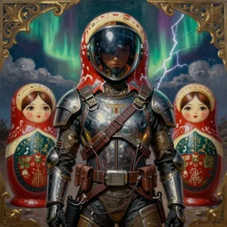 a detailed portrait painting of a matryoshka bounty hunter in combat armour and visor. cinematic sci-fi poster. Flight suit and wires, accurate anatomy. Samurai influence, fencing armour. portrait symmetrical and science fiction theme with lightning, aurora lighting. clouds and stars. Futurism by beksinski carl spitzweg moebius and tuomas korpi. baroque elements. baroque element. intricate artwork by caravaggio. Oil painting. Trending on artstation. 8k