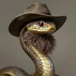 portrait of snake, with a big bushy beard, wearing a hat, highly detailed, ray tracing, artstation, satire, digital painting
