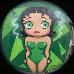 ariana grande x betty boop painting, matte paint, street art, by sachin teng : 5 marijuana, graffiti, smoke, hard edges, green, geometric shapes, fisheye lens, sexy, by sachin teng : 6