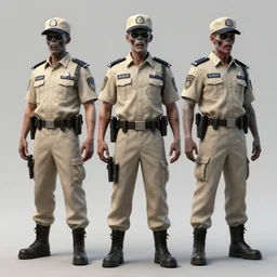 ( ( beige ) ) zombie uniform and caps zombie security officers trending on artstation very realistic proportional accurate high detail 4 k 8 k hd