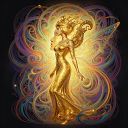 side profile centered painted portrait, queen sirikrit as golden fairy, d & d, gloomhaven, matte painting concept art, art nouveau, beautifully backlit, swirly vibrant color lines, fantastically gaudy, aesthetic octane render, 8 k hd resolution, by ilya kuvshinov and cushart krentz and gilleard james