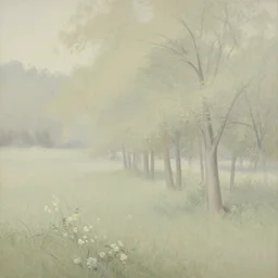 by silvestro lega, by lorenz hideyoshi robust, subdued. a sculpture of a beautiful landscape, delicate brushstrokes. peaceful & serene, with a gentle breeze blowing through the trees & flowers. colors are muted & gentle, calm & tranquility. well balanced & harmonious. color & composition, pleasing to the eye & calming to the soul.