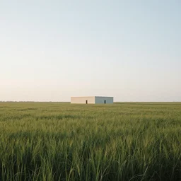 A serene landscape with a singular building in the style of James Paick.