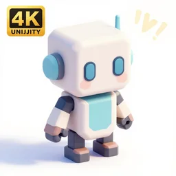 low - poly cute robot character, 3 d render, blender, unity, octave, 4 k, isometric view, white background, beautiful render, pastel colours, breath of the wild art style