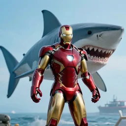 film still of iron man in the shape of shark in the movie jaws, photography, trailer, 4 k