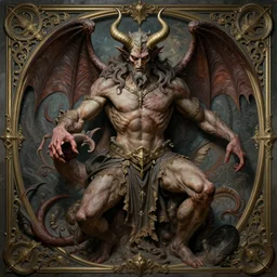 a detailed sculpture of god crushing satan with his hand, demonic, demon, symmetry, viking, by greg rutkowski and justin gerard, digital art, monstrous, art nouveau, baroque style, realistic painting, very detailed, fantasy, dnd, character design, top down lighting, trending on artstation
