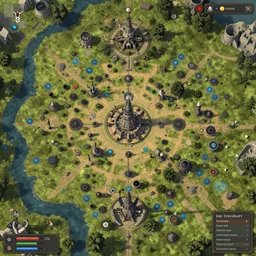 An detailed aerial view of a cartonish dnd map , map patreon, fantasy maps, foundry vtt, fantasy grounds, aerial view ,tabletop, inkarnate, dugeondraft, roll2
