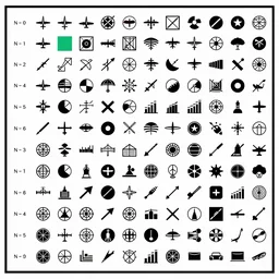 isotype chart showing icons representing aerospace and profits over the past 50 years, mostly black and white with elements of kelly green, red, in the style of Otto Neurath