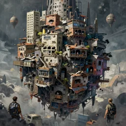 concept art of a cyberpunk slum rising through the stratosphere, grimy, gritty, blade runner 2 0 4 9, trending on artstation, award winning painting, cgi, art by john berkey and anton fadeev and john howe and simon stalenhag and greg rutkowski