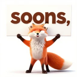 a fox holding up a sign with text that reads : soons, digital art, smooth lines