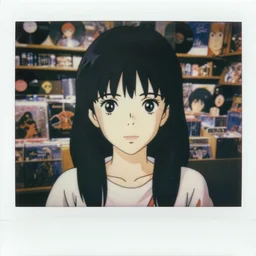 a film still polaroid portrait of a 1 9 8 0's disney girl at a vinyl store, finely detailed features, closeup at the faces, perfect art, busy city, gapmoe yandere grimdark, trending on pixiv fanbox, painted by ilya kushinov makoto shinkai takashi takeuchi studio ghibli, akihiko yoshida, huang guangjian