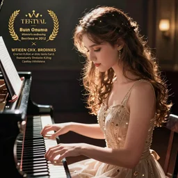 a beautiful girl playing the piano, anime key visual