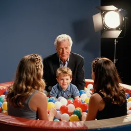 photo still of phil donahue in a ball pit!!!!!!!! at age 6 6 years old 6 6 years of age!!!!!!!! hiding from parents, 8 k, 8 5 mm f 1. 8, studio lighting, rim light, right side key light