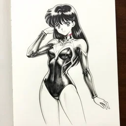 beautiful aesthetic inspirational masterful professional ink pen liner sketch of a 1 9 9 0 s anime japanese girl posing in latex leotard, marvel style, concept art, fine details, trending on artstation, high quality paper, instagram photo, kodak portra