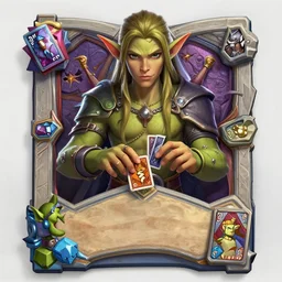 Full body Hearthstone official professional art, with realistic beautiful face & eyes. A elf playing cards game with a green orc. Insanely coherent and well drawned physical body parts. Full body, sharp focus, 8k high definition, insanely detailed, intricate, elegant, smooth, sharp focus, ArtStation. Very detailed hands with 5 coherent fingers.