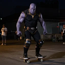 goth thanos, low light, street photography, skating